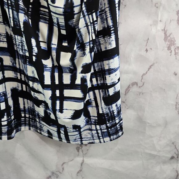 Eliza J Dress Womens 8 Medium Black White Blue Ruched Stretch Tank Lines - Picture 4 of 10